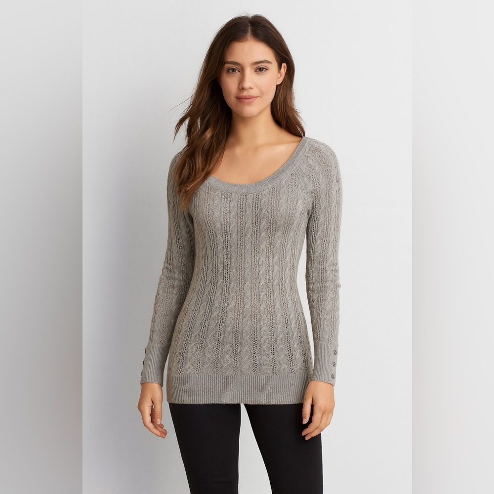 American Eagle  gray Cable Knit  women Sweater | M | 3/4 Sleeve Pullover